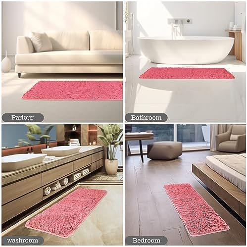 Yeaban Chenille Pink Bathroom Runner Rug 17"x47" - Image 5