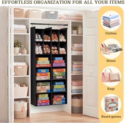 6 Tier Hanging Closet Organizer, 16 Compartments Dual Row Storage - Image 6