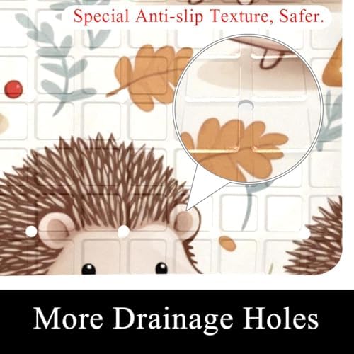 Bathtub Mat Non Slip 26.8x15.1In, Hedgehog and Mushroom Bath Mat - Image 2