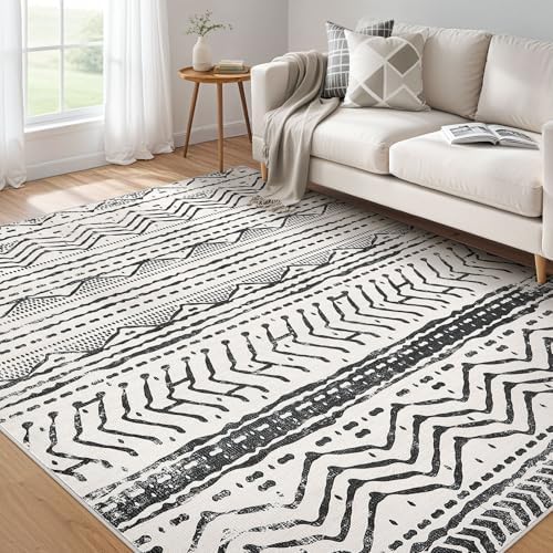 Nakagishi Black Rug for Living Room: 7x9 Washable Boho Large Neutral Soft by NakagishiAreaRug