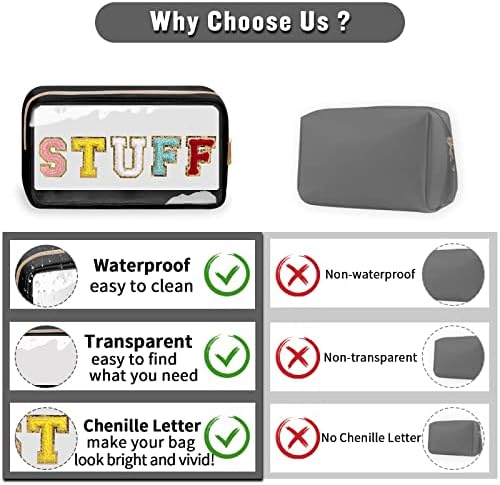 Chenille Letter Clear Makeup Bags Stuff Pouch, Preppy Patch Makeup Bag - Image 6
