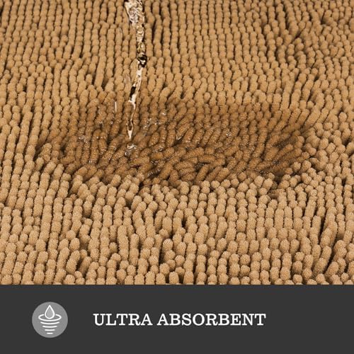 Yeaban Chenille Tan Bathroom Rug 17"x24", Non-Slip Rubber Backing - Image 4