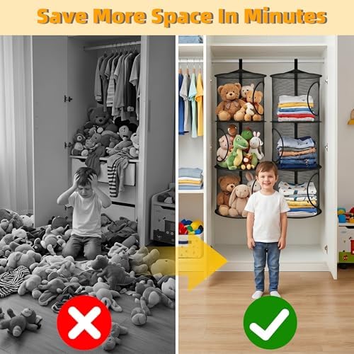 2Pcs Hanging Stuffed Animal Storage Hammock Net 3 Tiers - Image 6