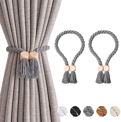 NICEEC 2 Pack Wooden Cube Magnetic Curtain Tiebacks Boho Home Decor Drape Tie by NICEEC