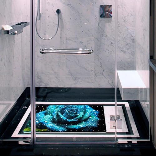 Bathtub Mat Non Slip 26.8x15.1 Inch, Teal Rose Shower Mat - Image 6