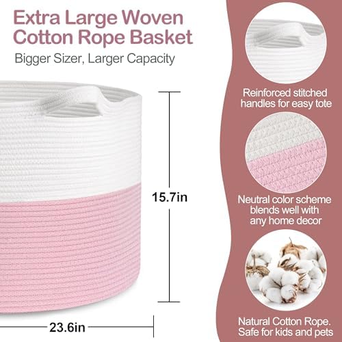 MEGASKET 115L Pink Basket for Organizing, 23.6“x15.7" XXXL Blanket Storage for - Image 2