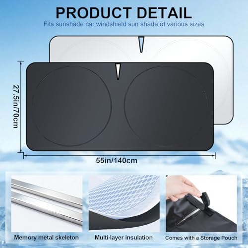 JUSTTOP 300T Double-Layer Design Universal Car Windshield Sun Shade, Foldable - Image 3