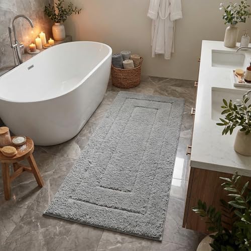 GRANNY SAYS Gray Bathroom Runner Rug 59" x 24", Soft Microfiber Bath Mat - Image 3