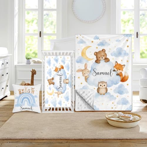 Custom Baby Boy Minky Crib Bedding Set, Animal Bedding 3 Pcs Set by Duckbe