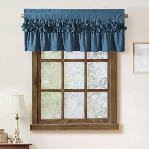 HIG 2 Pack Dusty Blue Ruffle Handcrafted Window Valances - Image 2
