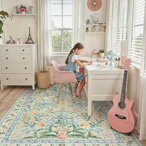 Lahome Boho Pink and Green Nursery Rug, 9x12 Area Rug - Image 3