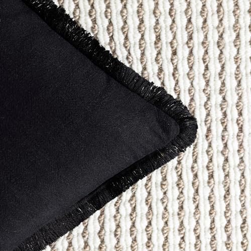 Foindtower Decorative Linen Fringe Lumbar Throw Pillow Covers 12×20 Black - Image 3