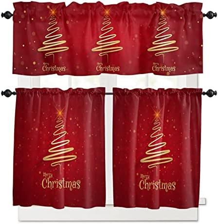 Christmas Tree Kitchen Curtains and Valances Set, Merry Xmas Red Window by VandarllinHomeKitchenDecor