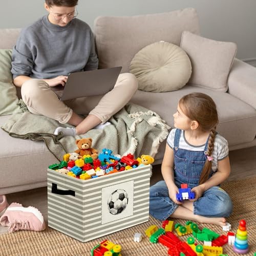 Rustic Soccer Ball Storage Bins Boxes Handles - Image 4
