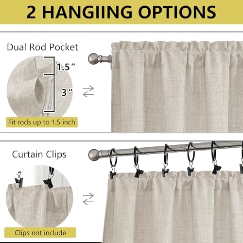 Valances for Windows, Light Filtering Faux Linen Textured Small Short Window - Image 4