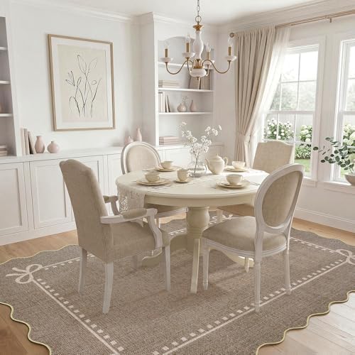 Garvee Scalloped Bow Rug Brown Washable Solid 4x6 Area Rugs - Image 3