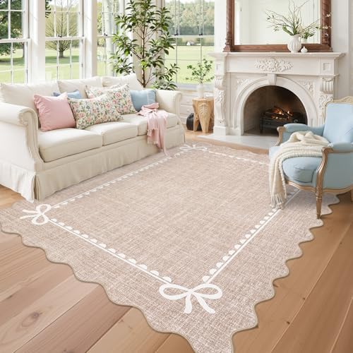 GarveeHome Scalloped Bow Rug 5x7 Washable Camel Rug by GarveeHome
