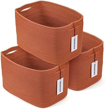 XUANGUO Woven Cotton Rope Storage Baskets 15x10x9.3" 3 Pack Rust by XUANGUO
