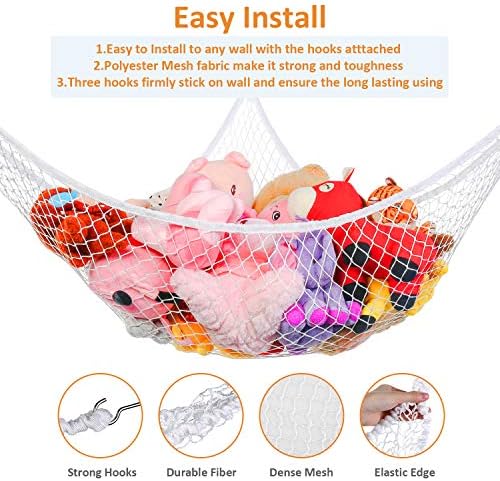 Toy Hammock, Stuffed Animals Hammock, Jumbo Toy Storage Net 83" Wall Sling - Image 2