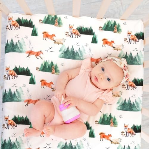 4 Pack Woodland Forest Animals Wood Neutral Unisex Fitted Baby Crib Sheets Set - Image 3