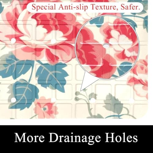 Bathtub Mat Non Slip 26.8x15.1In, Vintage Floral Rose Bath Mat - Image 2