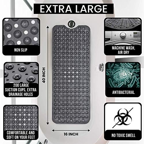 ENKOSI Non-Slip Bath Mat and Shower Mat 40x16 Extra Long, Pearl White - Image 2
