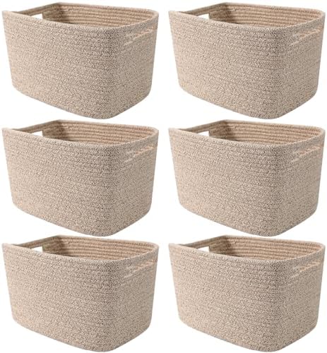 6 Pack Woven Rope Baskets, 12.6"×9"×7.8" Storage Bins by HZFTJOY