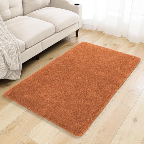 Polyester Bathroom Rug 36"x60" Burnt Orange, Large Soft Bath Mat by Kildoss