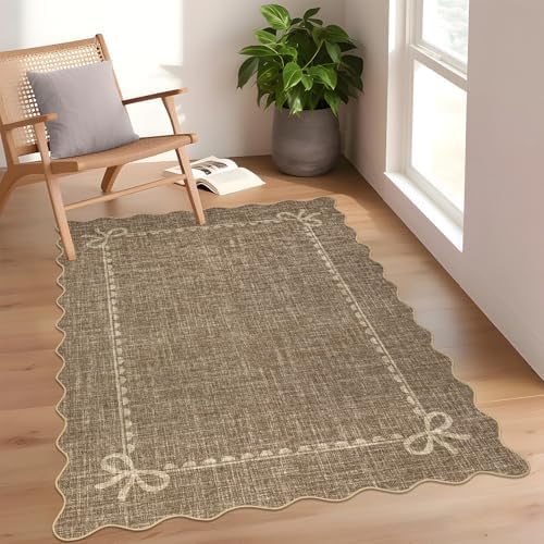 GarveeHome Scalloped Bow Rug 3x5 Washable Brown Rug - Image 2