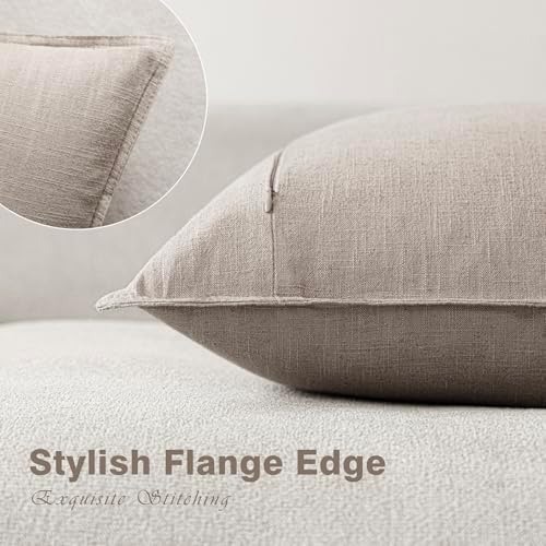 Foindtower Linen Solid Decorative Throw Pillow Covers 16x16 Natural Linen - Image 3