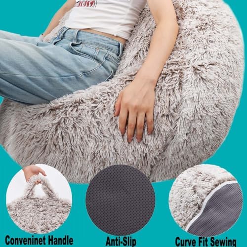 Fluffy Stuffed Animal Storage Bean Bag Chair Cover, Faux Fur Comfy Bean Bag - Image 6