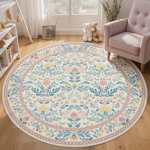 Joydeco Boho Floral Washable Circle Area Rug by JOYDECO