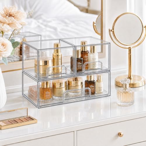 TIPGO Clear Stackable Storage Drawers, Acrylic Bathroom Makeup Organizer - Image 4
