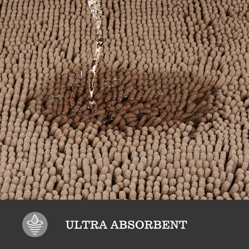 Yeaban Chenille Taupe Bathroom Rug 36"x60", Non-Slip Rubber Backing - Image 5