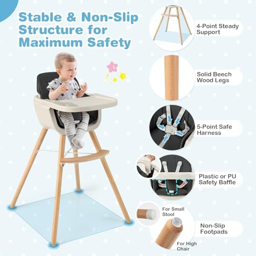 HONEY JOY Baby High Chair, 6-in-1 Eat & Grow Wooden Highchair/Toddler Chair - Image 4