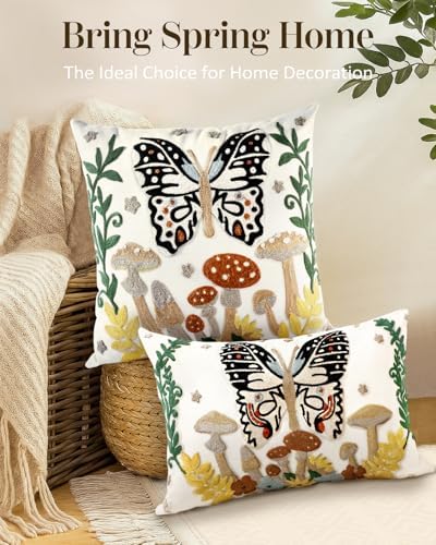 Embroidered Throw Pillow Cover, 20x12 Inch, Butterfly Moon - Image 5