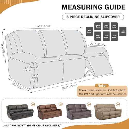 vctops 8 Pieces Geometric Jacquard Plush Recliner Sofa Covers Soft Fuzzy Fluffy - Image 2