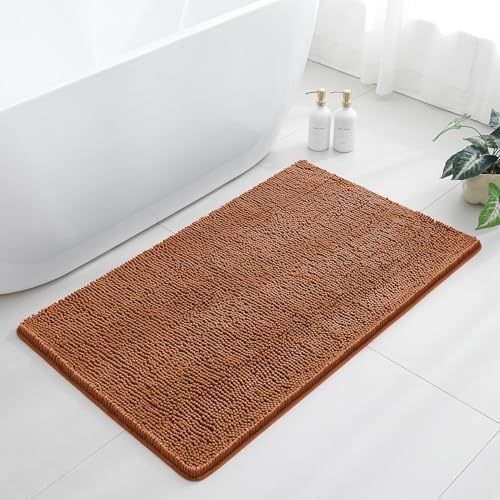 Chenille Bathroom Rug 30"x50" Burnt Orange, Large Plush Bath Mat by Kildoss