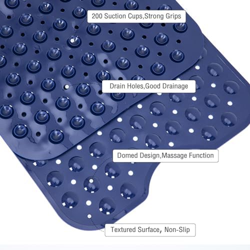 Extra Long Bathtub Mat Non Slip Bath Mat Navy Blue 40"x16" Full - Image 4