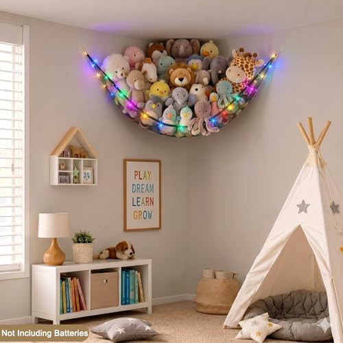 Stuffed Animals Hammock with LED Light Toy Net Room Decor Corner Storage - Image 4