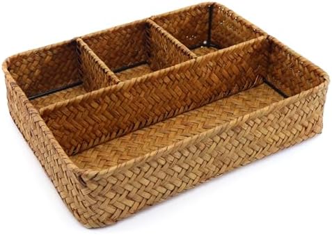 Nonam Large 4-Section Seagrass Tea Bag Organizer, Divided Basket by Home