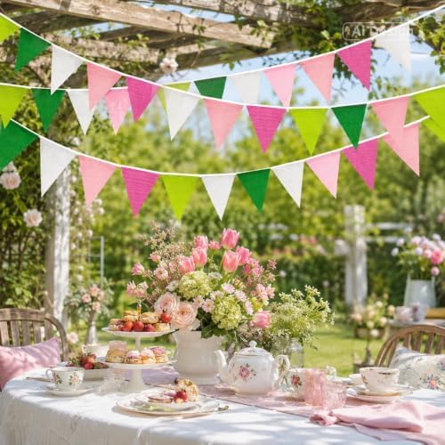 G2PLUS Pennant Banner Triangle Flag Bunting Garland Pink Green Flags 36PCS - Image 6