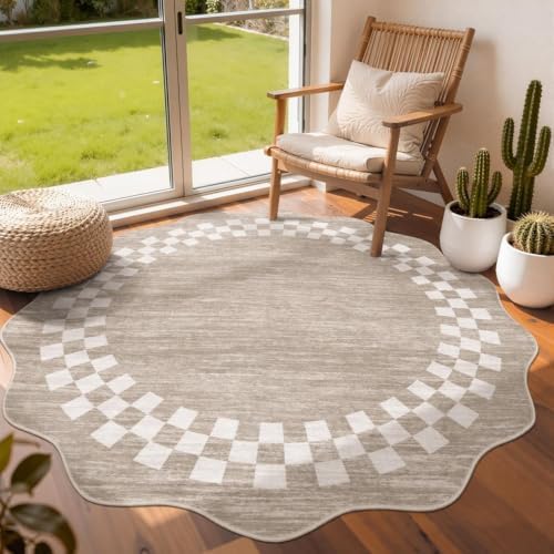 GarveeHome 6ft Scalloped Washable Round Rug by GarveeHome