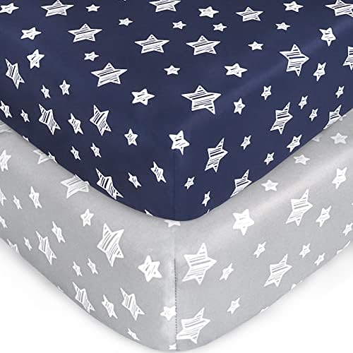 Crib Sheets for Boys or Girls 2 Pack, Fitted Crib Sheet by Moonsea