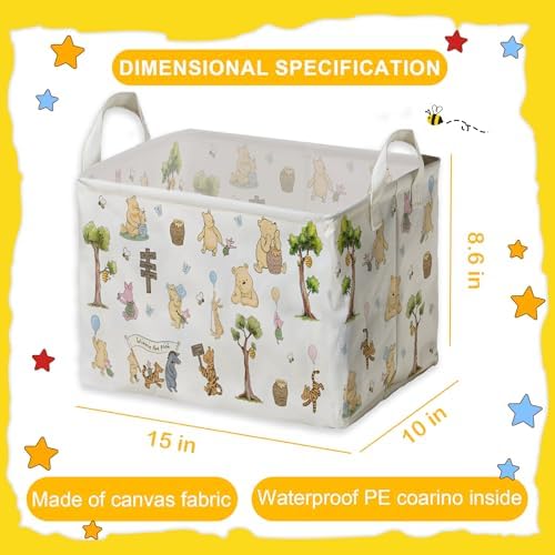 Winnie Storage Nursery Basket, Large squarecanvas Laundry Hamper WithWinnie - Image 2
