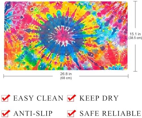 Bathtub Mat Non Slip 26.8x15.1In, Tie Dyed Spiral Bath Mat - Image 4