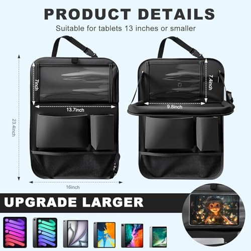 Car Backseat Organizer with Tablet Holder 6 Storage Pockets Organizer Black - Image 6