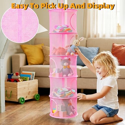 2Pcs Hanging Stuffed Animal Storage Hammock Net 5 Tiers - Image 5