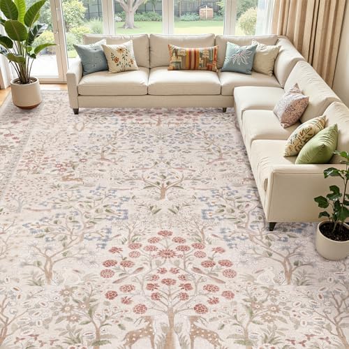 Cream Floral Animal Large 9x12 Rugs by Jainmy