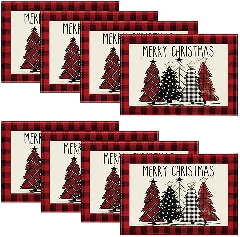 Artoid Mode Red and Black Buffalo Plaid Christmas Trees Placemats Set of 8 by ArtoidMode
